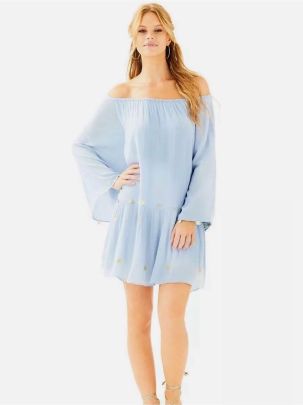 Lilly Pulitzer Light Blue Off-Shoulder Mini Dress - Size Large